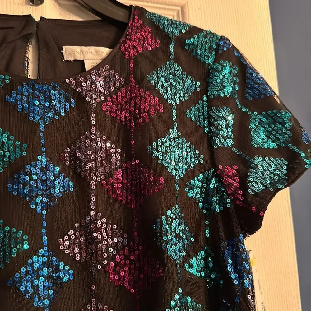 NEW london times Women's Diamond Sequin T-Shirt Dress - size 2 - Picture 6 of 9